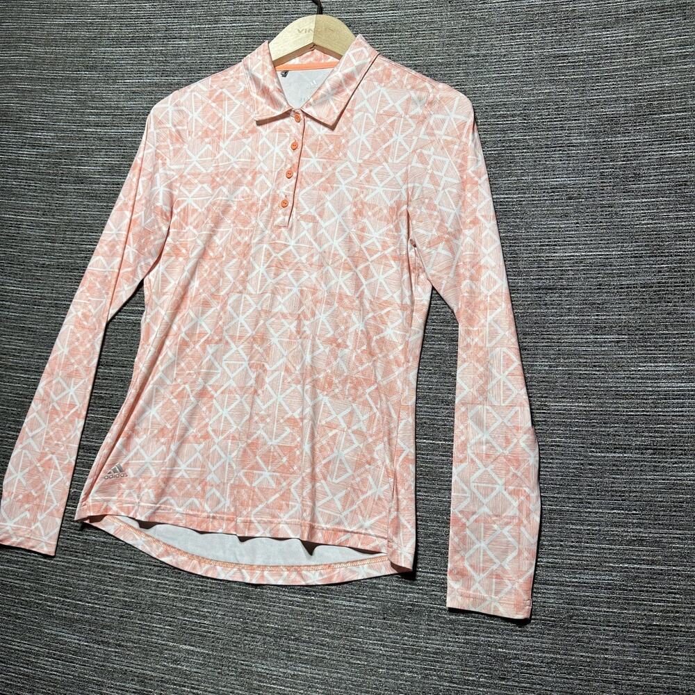 Adidas Golf Polo Shirt Women's XS Orange Geometric Long Sleeve CW0565 - Picture 6 of 13